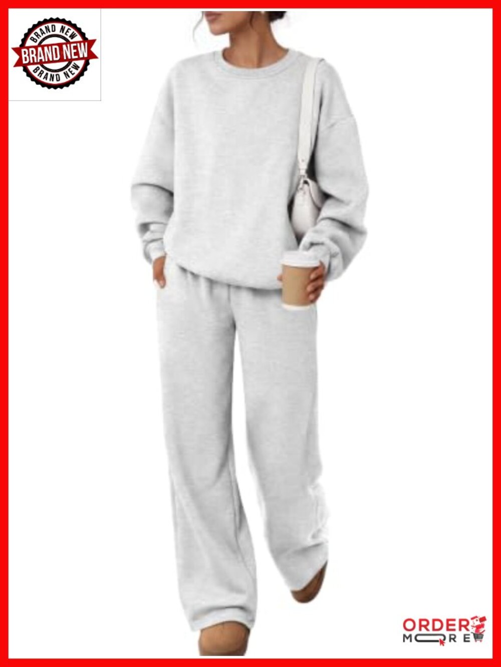 Trendy Queen 2 Piece Sweatsuit Fleece Crewneck Wide-Leg Lounge Set